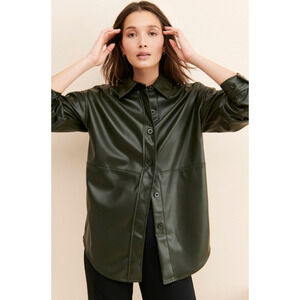 NWT Badgley Mischka Gigi Vegan Leather Oversized Shirt Jacket Size M